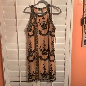 halter cut nude with  black details dress from alter’d state, new with tags